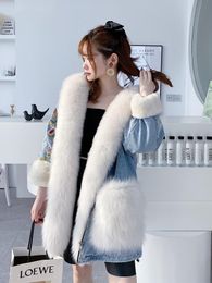 Women's Fur & Faux Down Parka Women Winter Jacket With Real Embroidery Denim 2022 Fashion Genuine Coat Plus Size FurWomen's Women'sWomen's W