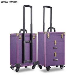 Women Multilayer Large Capacity Cosmetic Case Box Nail Tattoo Rolling Luggage Bag Makeup Multifunctional trolley Suitcase J220708 J220708