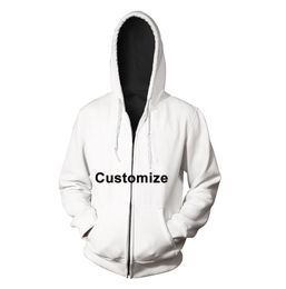 Customize 3D Digital Printing Zip Up Hoodies Men Women Spring Autumn Wear Casual Plus Size Sweatshirt Tops Drop 220704