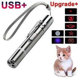 Mini Interactive 3 In 1 Laser Pointer Toys Light Teasing Funny Rechargeable USB Charging UV Flashlight Supplies Pattern Cat Pet toy