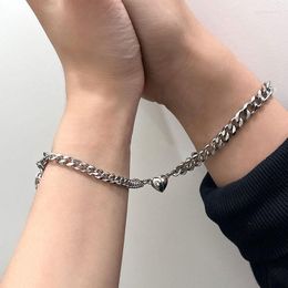 Link Chain Ins Couple Titanium Steel Love Heart Magnetic Bracelet Female Non-fading Simple Niche Design Sense Of Attraction Magnet