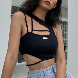 Crop Top Women Hollow Out Black Blouses Sleeveless Skinny Cool Punk T Shirts Techwear 2022 Summer New Sexy Tank Tops Y2k Clothes