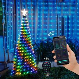 Strings Christmas Tree Toppers Lights Multicolor Fairy LED Star String Waterfall Xmas APP Bluetooth Home Yard Holiday Decor DC5VLED