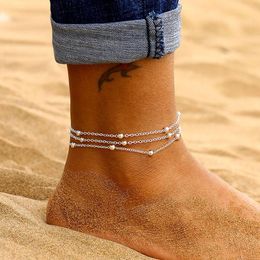 Anklets Boho Layered Chain Beads For Women Adjustable Stainless Steel Foot Bracelet Anklet Summer Sandals JewelryAnklets
