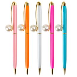 Metal Pens Ballpen Fashion Girl Big pearl Ballpoint Pens For School Stationery Office Supplies
