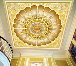 Custom Wallpaper Murals 3D Ceiling Stereoscope Bedroom Living Room Golden Classical Luxury Relief Ceiling Mural