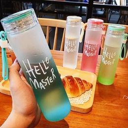 400ML High Borosilicate Glass Cup Frosted Personality Water Bottle Gradient Colour Fashion juice Cups with Rope Leak-poof Bottle JLA12952