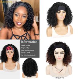 Short Bob Curly Headband Wigs for Black Women Kinky Band Wig Synthetic Deep Wave with Wraps Peruca Cosplay 220622