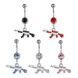 Gun Dangle Belly Button Ring 14G Stainless Steel Body Navel Barbell with Gun Charm