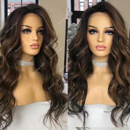 Chestnut Brown Highlight Wig Human Hair 13x6 HD Lace Frontal Wig 180 Density Side Part Body Wave Full Laces Front Humans Hairs Wigs