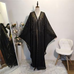 muslim stick NZ - Casual Dresses African Design Chiffon Long Stick Diamond Sleeve Dress For Women Muslim Cardigan Islamic Tunic Dubai Turkey Musulman Coat