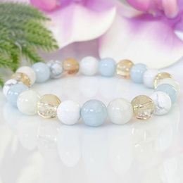 MG1499 Strand Gemini Zodiac Gemstone Bracelet Moonstone Aquamarine Citrine Howlite Healing Crystals Jewellery June Birthstone Gemini