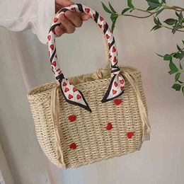Evening Bag 2022 Women Straw Purses and Handbags Summer Rattan Handmade Tote Top Handle s Ladies Ribbons Beach Basket New Travel 0623