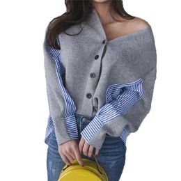 SuperAen Korean Style Women Sweater Autumn and Winter New Vneck Ladies Sweater Stripes Loose Wild Women Clothing T200319