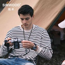 SIMWOOD 2022 Spring New Long Sleeve Striped Top Oversize Unisex Men Women T-shirts 100% Cotton Tshirt HL210201 T220808