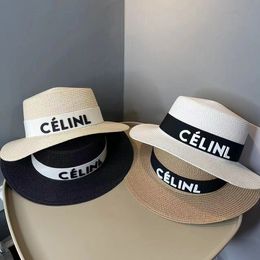 Wide Brim Hats Sai Home Correct Letters Flat Top Hat Fashion Sunbonnet All-match Large Eaves Sun Cap Beach Caps Summer