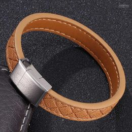 Vintage Men Jewellery Black Brown Genuine Leather Bracelet Stainless Steel Magnetic Clasp Fashion Charm Bracelets Bangles Bangle Inte22