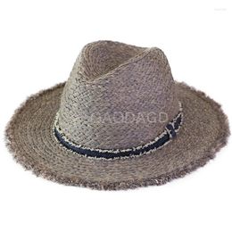 Berets Top Quality Raffia Straw Hat Wide Brim Beach Bucket Adult Panama Cap Big Size Sun Men Plus Fedora 57cm 59cm 61cm 63cmBerets