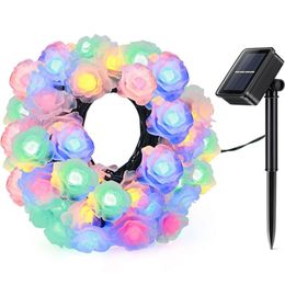 Holiday 20 LED Solar Rose String Light Christmas Lights Outdoor Waterproof Multicolor Decorative
