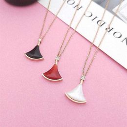 Fashion New Elegant Rose Gold High Quality Titanium Little Red Dress Necklaces Sector Mother Of Pearl Pendant Necklace Women1219x