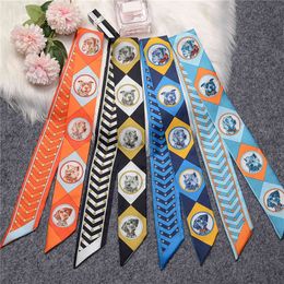 Brand Real 100% Summer Luxury Natural Mulberry Silk Design Dog Women Scarf Foulard Hair & Bag Scarves Neckerchief