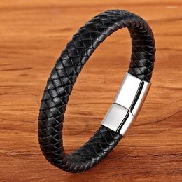 Charm Bracelets 2022 Fashion Men Braided Leather Stainless Steel Magnetic Clasp Rope Women Jewelry Wrist Band Kent22