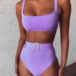 Women's Swimwear Solid High Waist Bra And Panty With Belt Bikini Set Women Designer Push Up Swimsuit Woman 2022 Summer Beachwear Bathing Sui