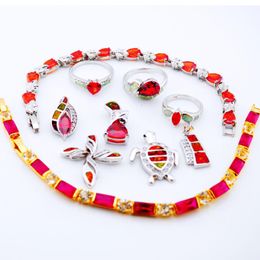 Pendant Necklaces 10pcs Women Wholesale Lots Mixed Jewellery Party Gift Silver Fire Opal PendantPendant
