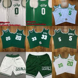 Authentic Embroidery Basketball Jayson 0 Tatum Jerseys Retro Green Kevin 5 Garnett Larry 33 Bird Ray 20 Allen 1997-98