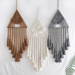 Hand Weaving Macrame Wall Hangding Tapestry Bohemian Style Personalized Triangle Dream Catcher Pendant For Home Decor Decoration