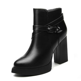New Fashion Good Design Women Boots Cow Leather Twostraps Spesso tallone Short Ladies Casual Footwear Drop Shopping 201105