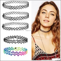 Chokers Necklaces Pendants Jewelry New Stretch Tattoo Choker Necklace Gothic Punk Grunge Henna Elastic 12 Colors For Fashion Women Drop De