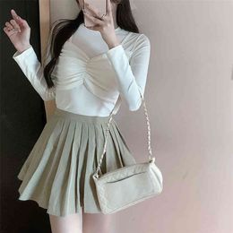 Real s spring long-sleeved t-shirt fake two-piece Korean slim bottoming shirt western style female top 210412