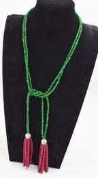 Hand knotted necklace 2x4mm natural green red jade 32inch for women fashion Jewellery