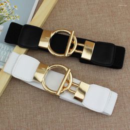 Belts 4cm Dress Waist Elastic Wide Girdle Simple Gold Round Buckle Women's Decorative Belt Fashion For WomenBelts