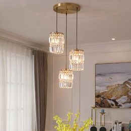 Pendant Lamps American Style Bedroom Bedside Copper Crystal Chandelier Creative Parlour Restaurant Clothes Shop Bar Aisle Light FixturesPenda