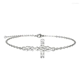 Stainless Steel Chain Link Bracelet AMAZING&GRACE Cross Charm Bracelets Silver Colour For Women Fashion Jewellery Gift LGS1730