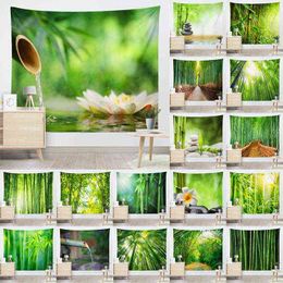 Bamboo Forest Pattern Bright Vitality Series Wall Hanging Wall Rugs Wall Cloth Mat Background Blanket Home Decoration J220804