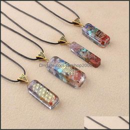 Pendant Necklaces Reiki Healing Colorf Chips Stone Chakra Orgone Energy Resin Necklace Amet Orgonite Crystal N Carshop2006 Dhb1V