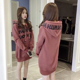 Women's Hoodies & Sweatshirts TOTOB 2022 Winter Korean Students In The Long Women Plus Velvet Thick Heavy Craft Embroidered Loose Shirt Tide