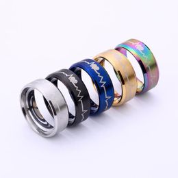 8mm Stainless Steel Band Rings Electrocardiogram Design 5 Colours for Choose Mixed Size 50pcs/lot