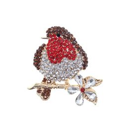 10 Pcs/Lot Fashion Jewelry Brooches Animal Red Rhinestone Christmas Bird Brooch Pin For Decoration/Gift