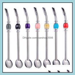 Drinking Sts Barware Kitchen Dining Bar Home Garden St Tube Pipe Spoon Philtre Bombilla 304 Stainless Steel With Clean Brush White Box Pac