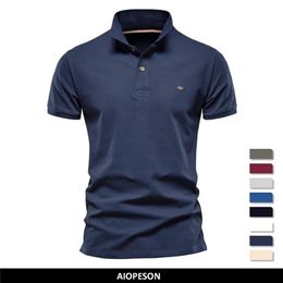 AIOPESON 100% Cotton Polo Shirt Men Casual Solid Colour Short Sleeve Brand Mens Shirts Summer High Quality Streetwear Polos Men 220608