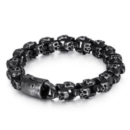 12mm Heavy Vintage Shiny Chain Charm Skull Bracelets For Men Women Punk Rock Brush Stainless Steel Gothic Bike Biker Skeleton Bracelet Bangle Male Jewellery