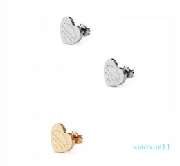 luxury- Vintage Easy chic High quality stainless steel round stud circle earring women female 18K Gold rose silver wedding letter hoop