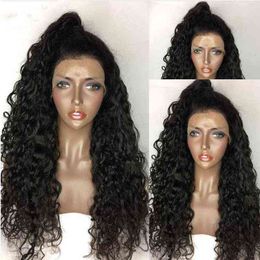 Front lace wig women's black small curly long hair with full chemical fiber head cover 220816