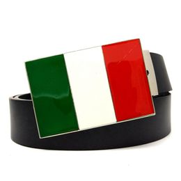 Belts Black PU Leather Hip Waist For Men Boys With Italy Flag Rectangle Metal Buckle Casual Jeans Western Cowboy Accessories