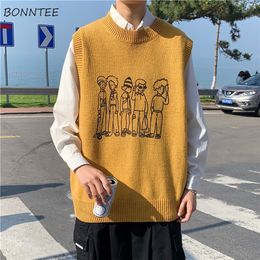 Sweater Vest Men Round Neck Sleeveless Sweaters Loose Oversize Preppy College Males Allmatch Knitwear Clothing Spring Daily 220817