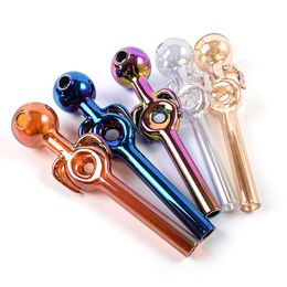 Unique Two Styles Electroplate Smoking Pipe For Hookahs Colourful Glass Pyrex Oil Burner Pipes Tobacco Herb Wax Dab Rigs Accessories SW134 SW137